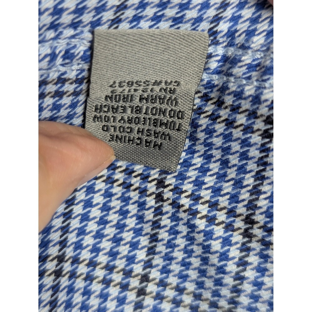 Johnston & Murphy Shirt Mens Medium Blue Houndstooth Long Sleeve Button Up - Picture 6 of 8